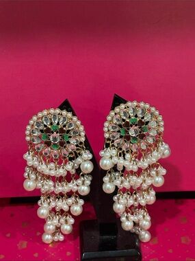 Gold Pearl and Stone Chandbali Earrings - Women Jewelry
